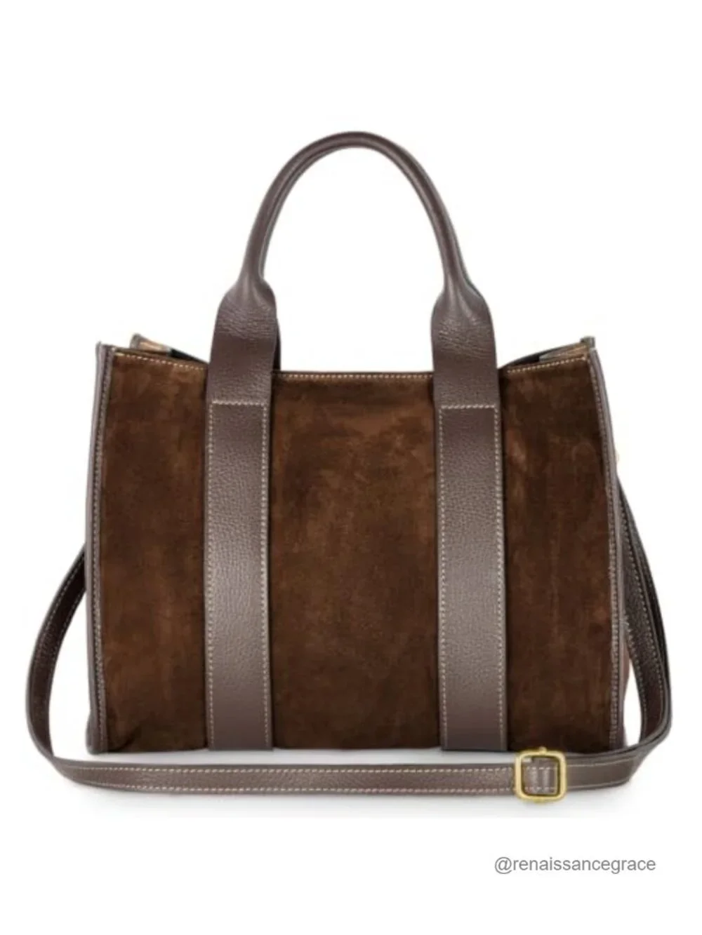 Genuine Suede Tote Bag Italian Made Structured Medium Shoulder Purse with